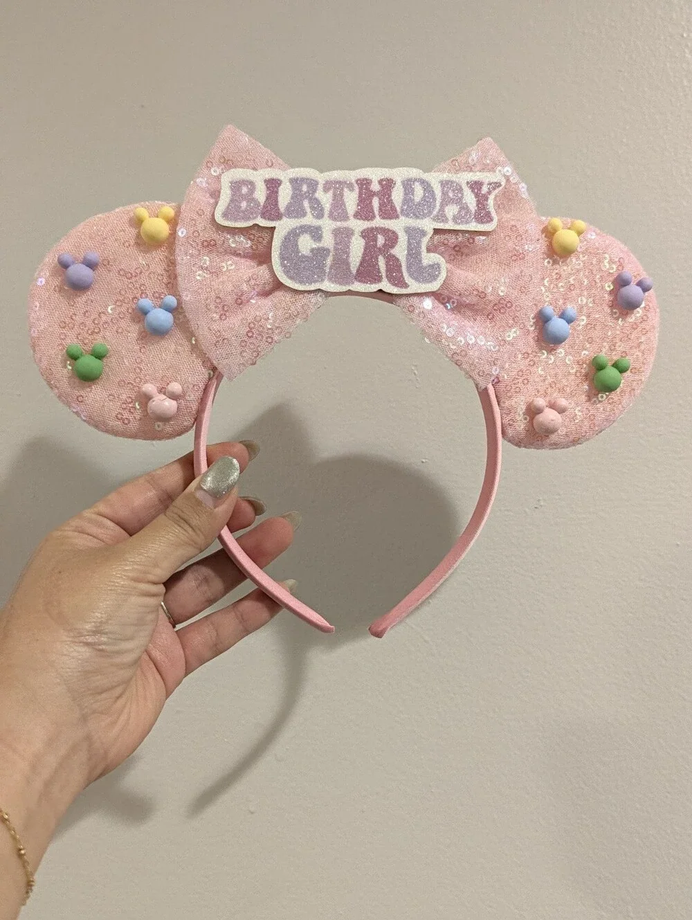 Pink 'Birthday Girl' Sequin Mouse Ears Headband for Kids